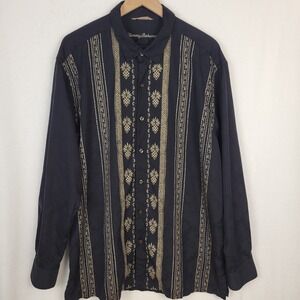 Tommy Bahama Silk Blend Shirt Mens M Black Tonal Pineapple Print Resort Coastal